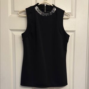 Black Sleeveless Top with Silver Embellishments